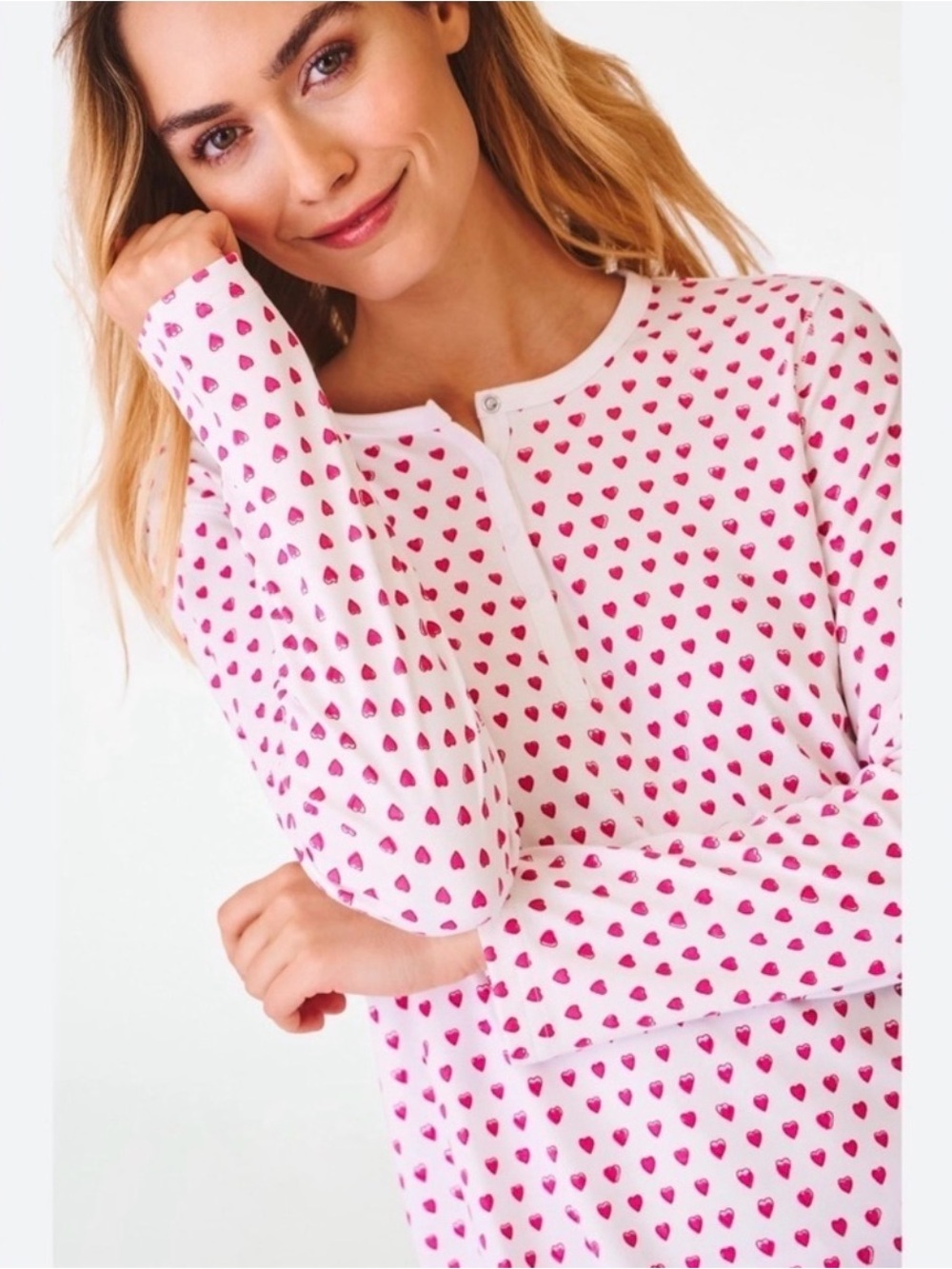 Roller Rabbit Hearts Henley Pajama Top in Pink
